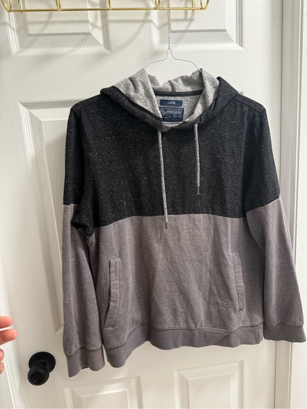 American Rag Men’s Two-Tone Black & Gray Hooded Pullover